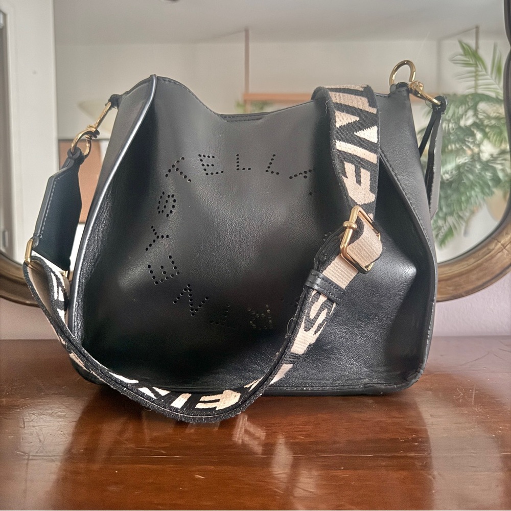 Stella McCartney Black Shoulder Bag with Logo Strap